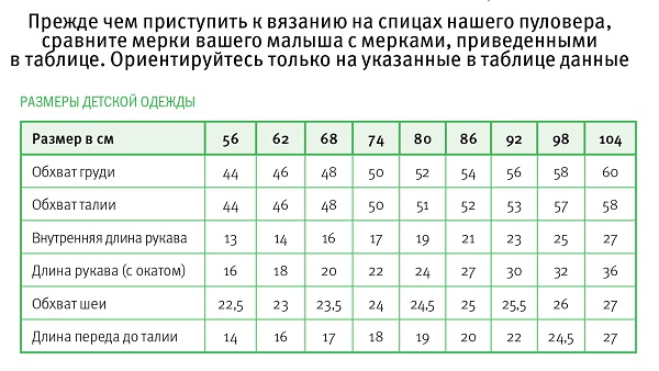 детский свитер, размерная сетка для вязания