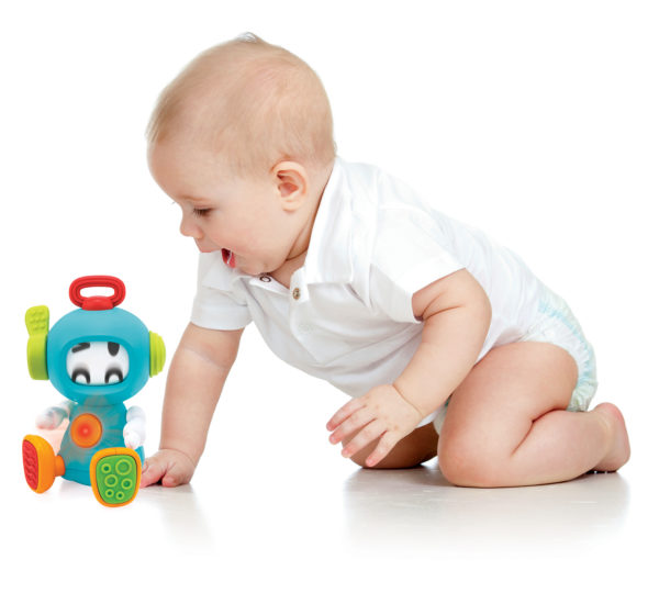 Baby boys with musical toys. Isolated on white background