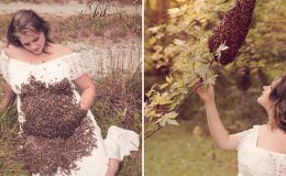 Вагітна американка знялася у фотосесії з роєм бджіл на животі