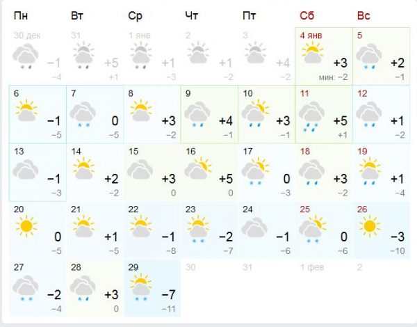 погода в январе