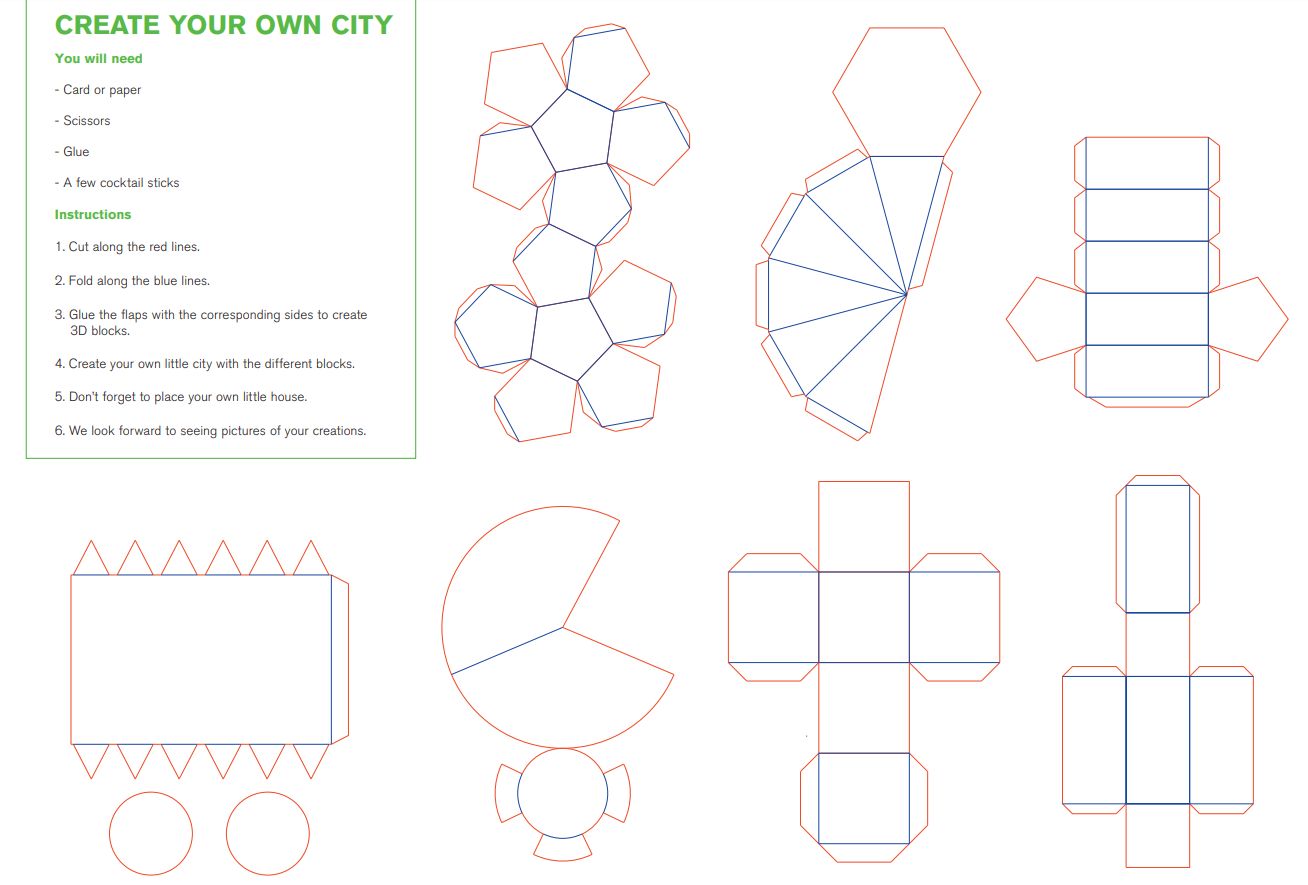 город из бумаги, схемы домов из бумаги