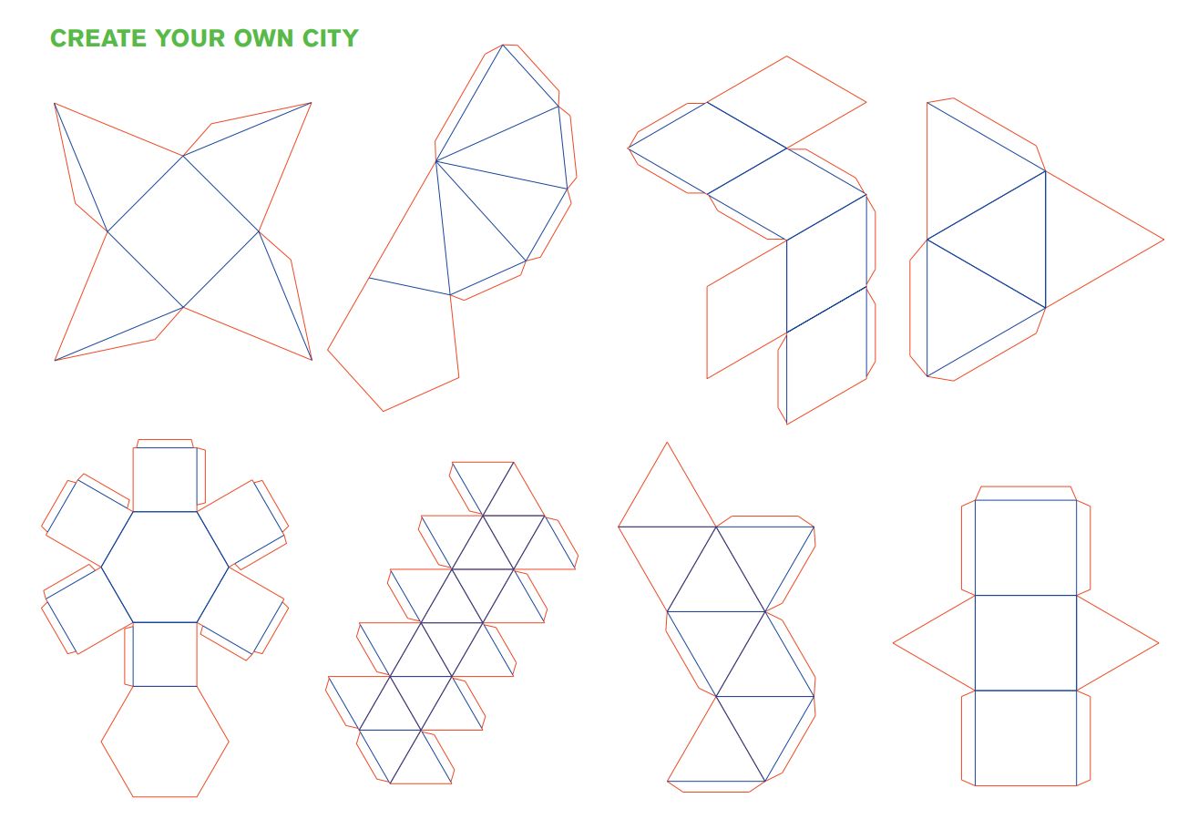 город из бумаги, схемы домов из бумаги